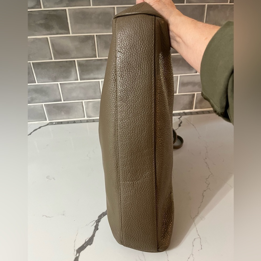 Valentina Italia Olive Pebbled Leather Shoulder Tote Bag Contemporary Minimalist - Picture 6 of 14
